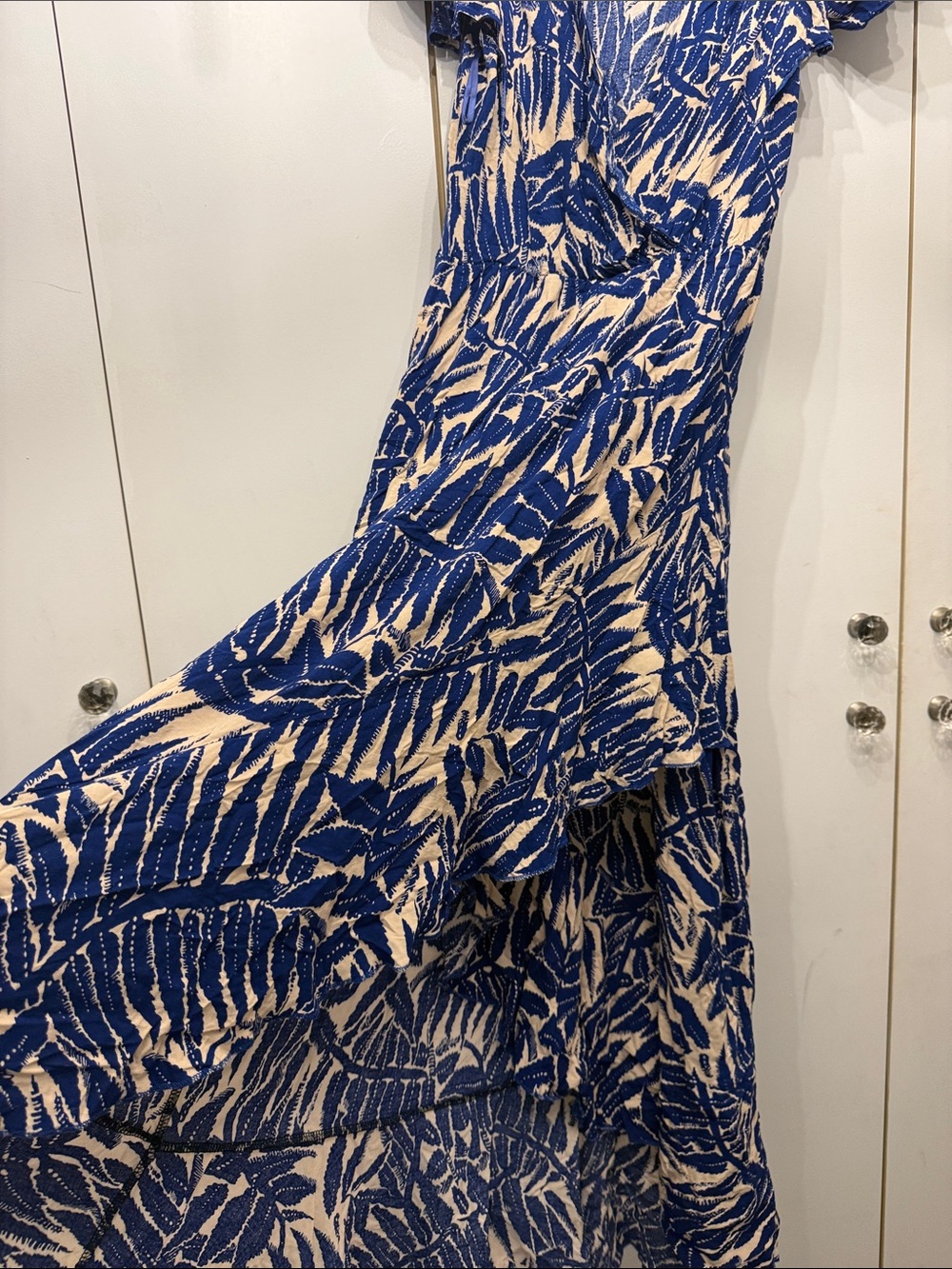 Blue and Cream Printed Wrap-Style Maxi Dress - Picture 2 of 5